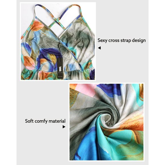 Deep V Neck Maxi Dress Size Large Flowy Tropical Print Summer Dress with Slit - Picture 11 of 11